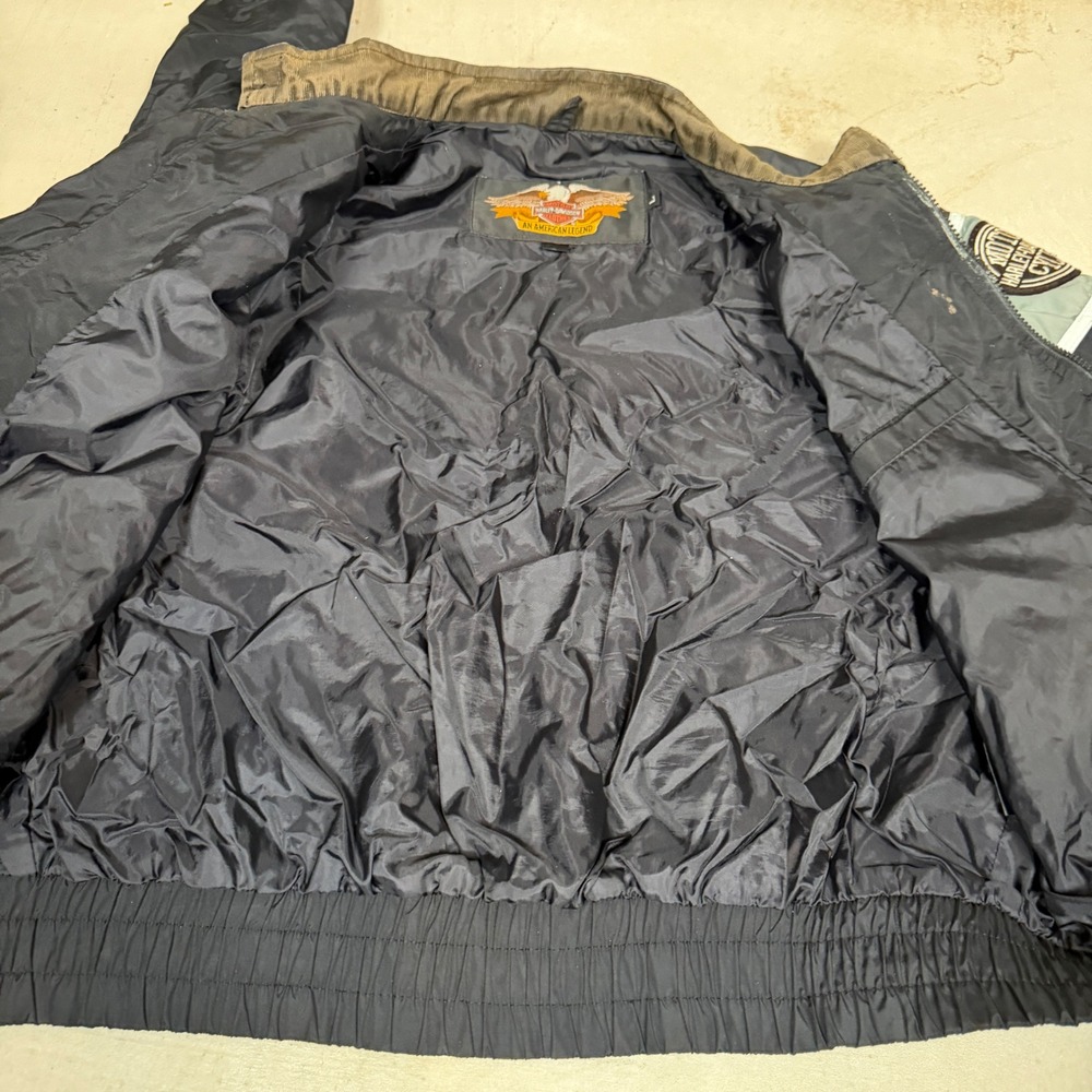 Vintage Harley Davidson Racing Jacket Mens Large Black Nylon Bomber Made in USA - Picture 4 of 7